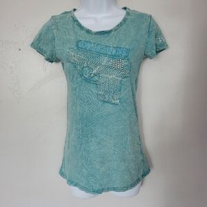 Girls with Guns Women's Medium Blue Short Sleeve Embellished Rhinestone Outdoors